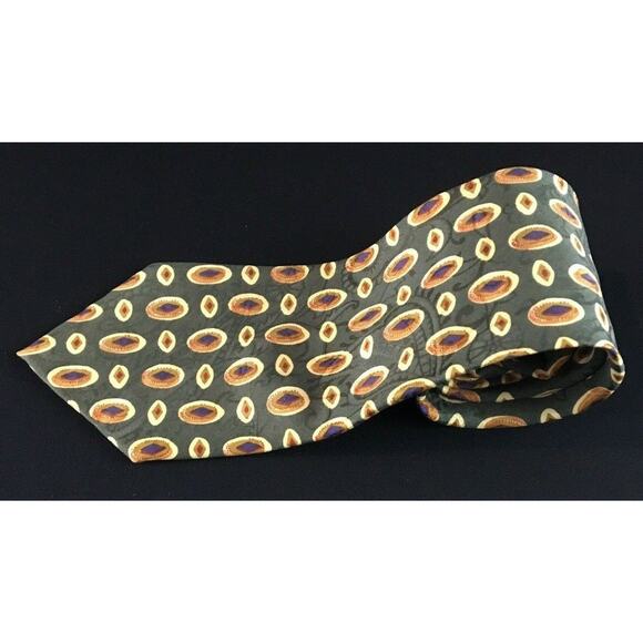 Ermenegildo Zegna silk olive geometric 55.25" x 3.75" designer tie ties necktie - Picture 6 of 10